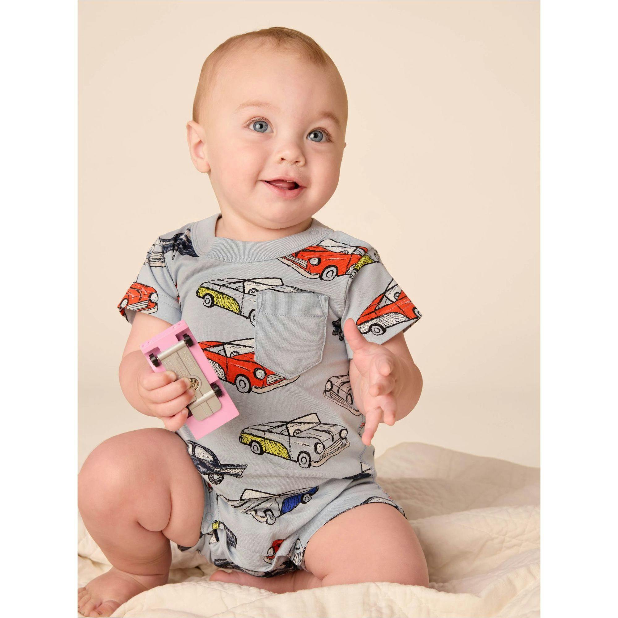 Pocket Shortie Baby Romper, Blue
