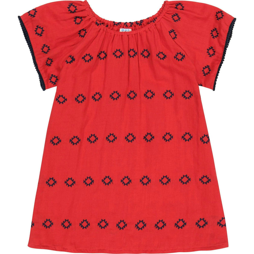 Mini Capucine Girl's Caftan Red Embroidery, Blue