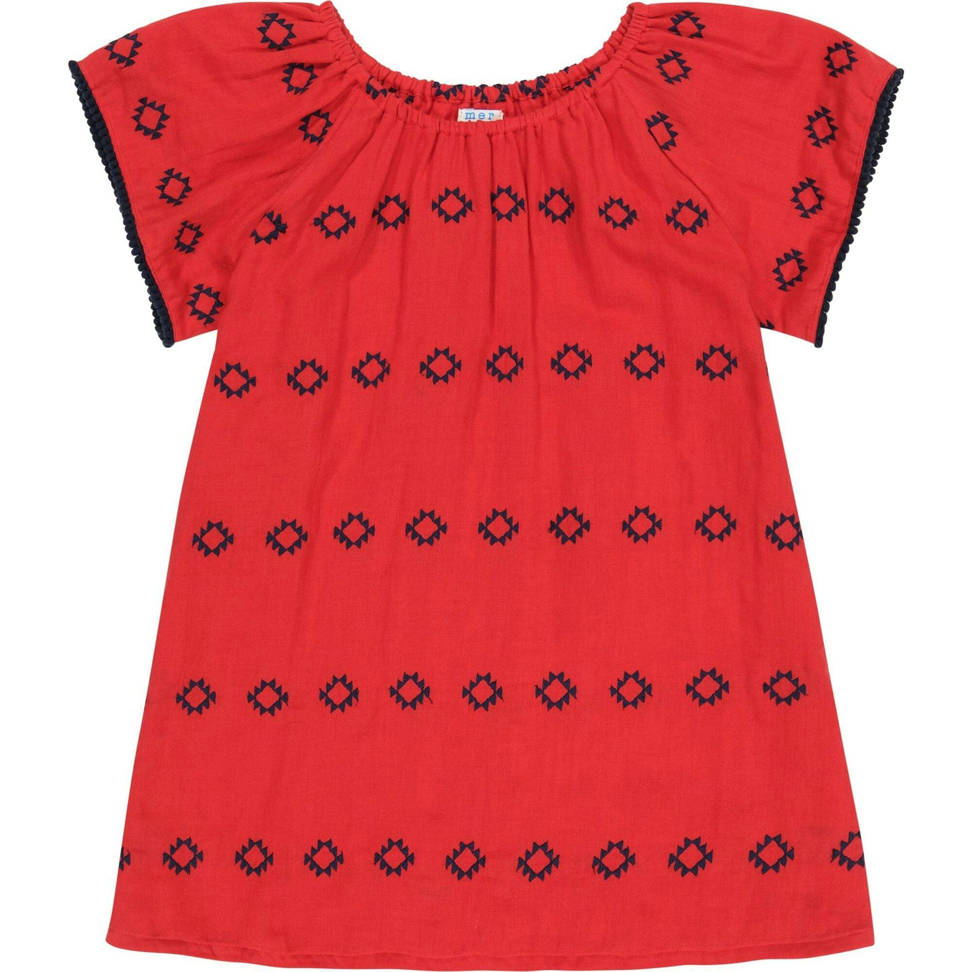 Mini Capucine Girl's Caftan Red Embroidery, Blue