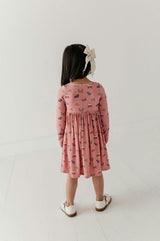 Girls Long Sleeve Henley Dress in Butterfly Bloom