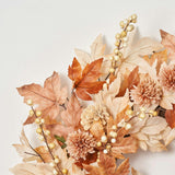 Natural Elegance - Autumn Brown Cream Maple Leaf & Berry with Mini Cafe Au Lait Mums Fall Front Door Wreath