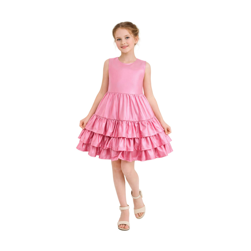 Pink Satin Ruffle Party Dress