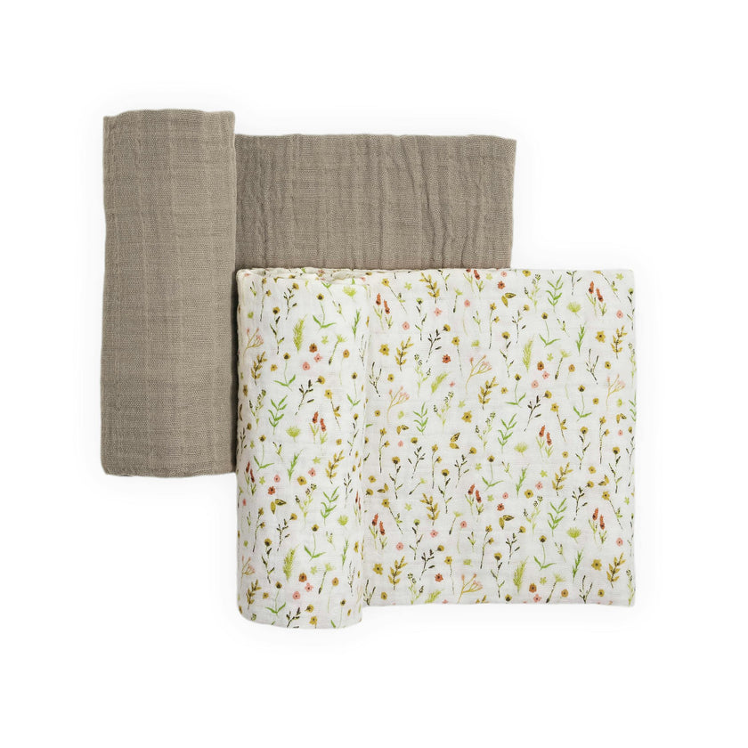 Organic Cotton Muslin Swaddle Blanket 2 Pack - Floral Field
