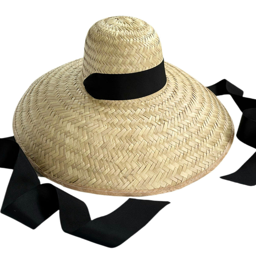 Geranium Sun Hat - Long Black Grosgrain Ribbon