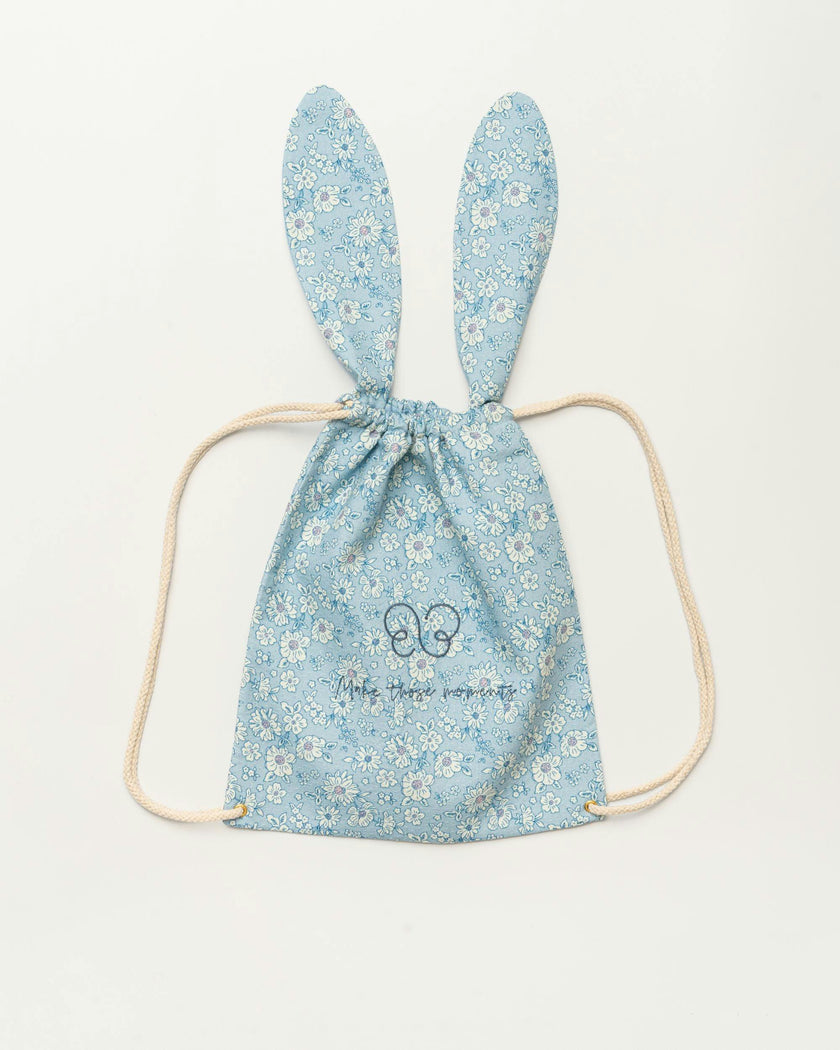 Bunny Drawstring Backpack - Tonal Floral Blue