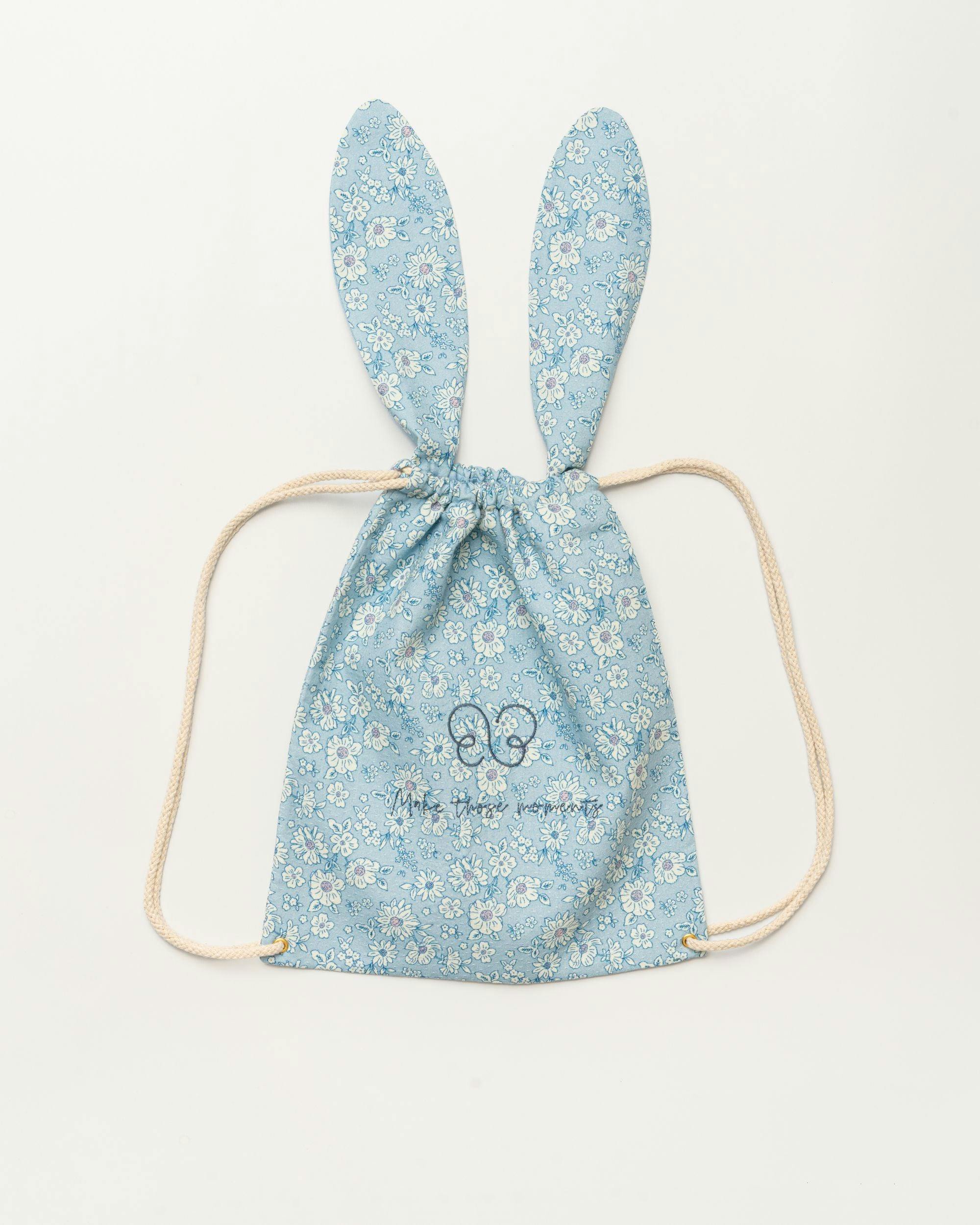 Bunny Drawstring Backpack - Tonal Floral Blue