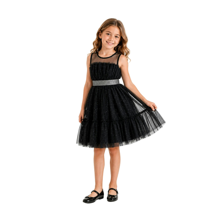 Black Isolara Tulle Glitter Bow Dress