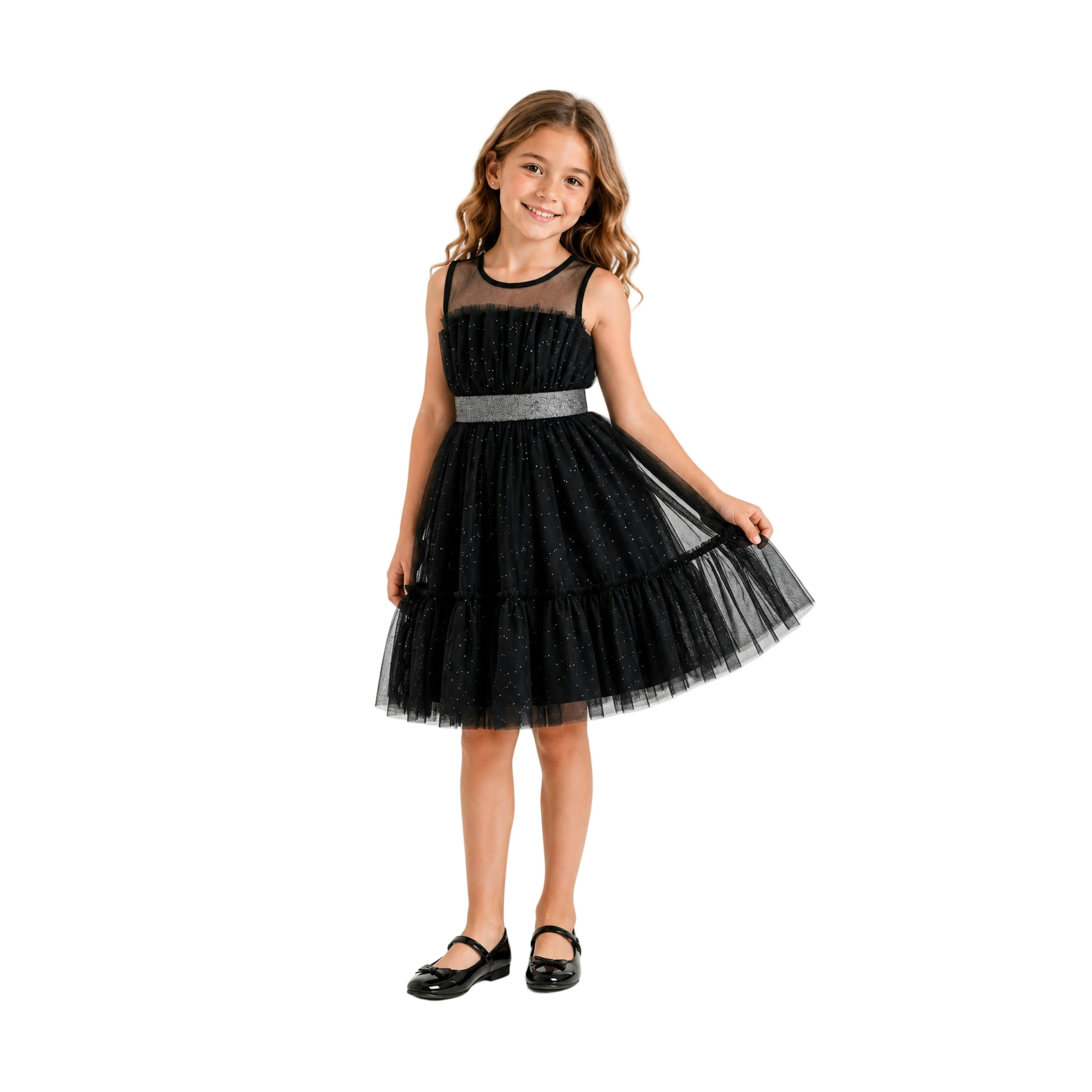 Black Isolara Tulle Glitter Bow Dress
