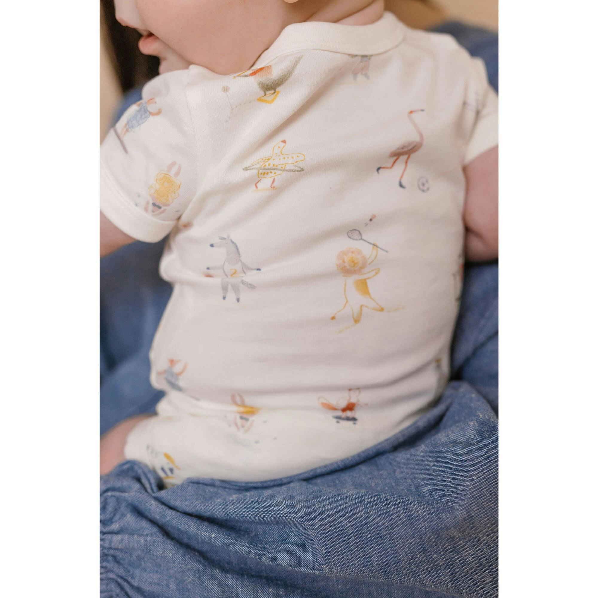 Short Sleeve Kimono Snap Onesie, Multi