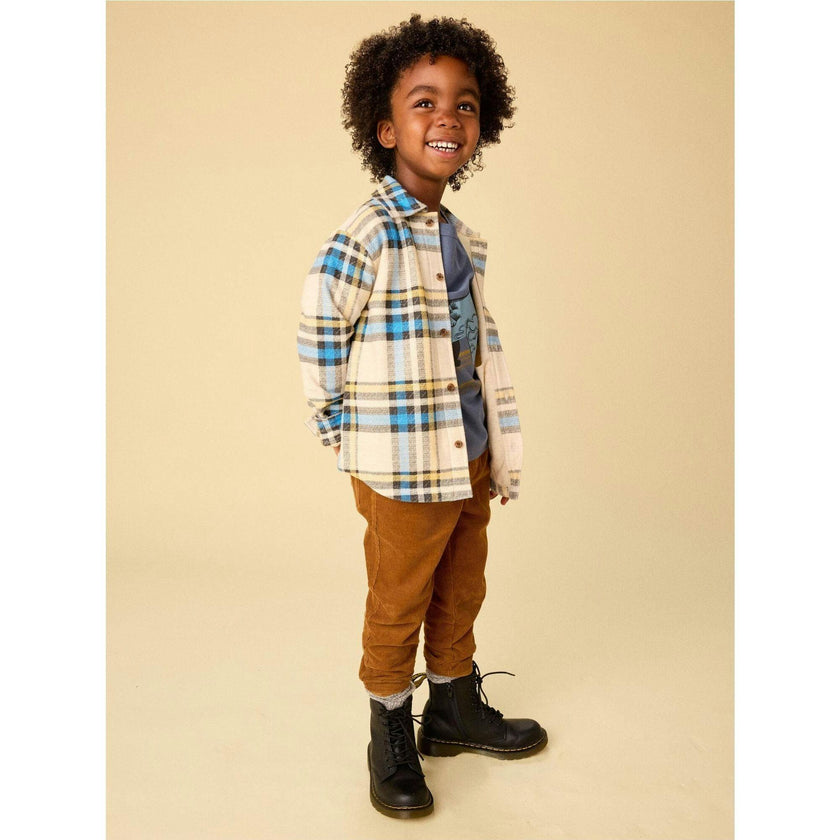 French Terry Plaid Shacket, Natural