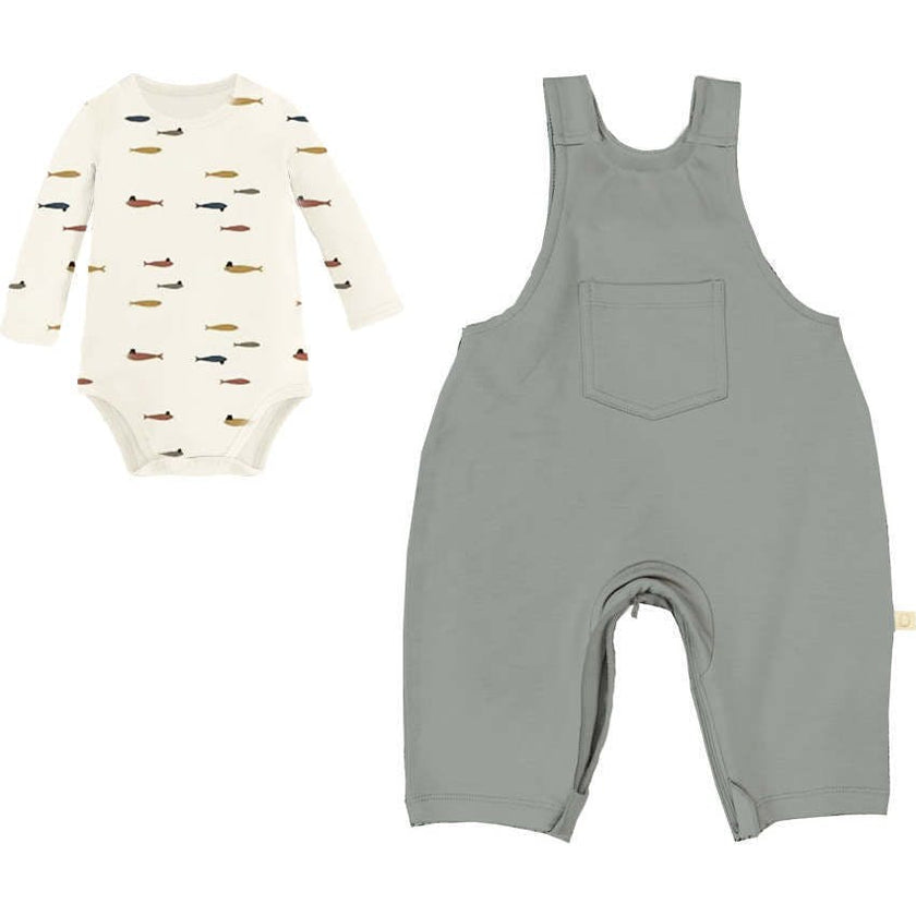 Bamboo Fleece Onesie Overall Set, White