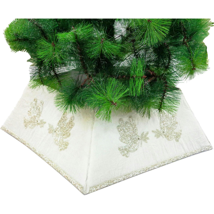 Hand Beaded Adjustable Christmas Tree Collar - Doves White Silk