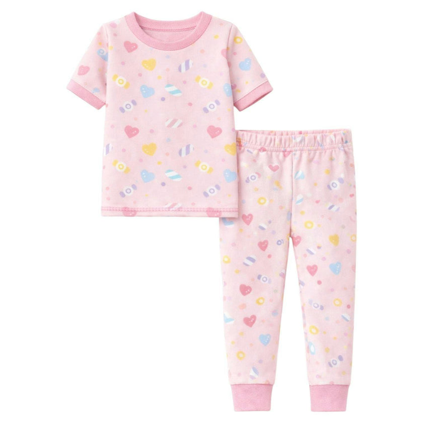 Kids and Toddlers Girls Candy Shorts Sleeve Snug Fitted Soft Pajamas Set