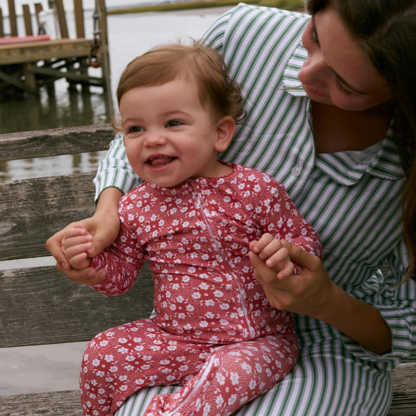 women's boxwood ticking stripe collared pima pajamas set