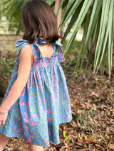 Loblolly Dress in Blue with Pink Bougainvillea