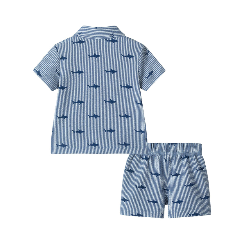 Infant Boys Short Sleeve Cabana Set | Navy Stripe Shark