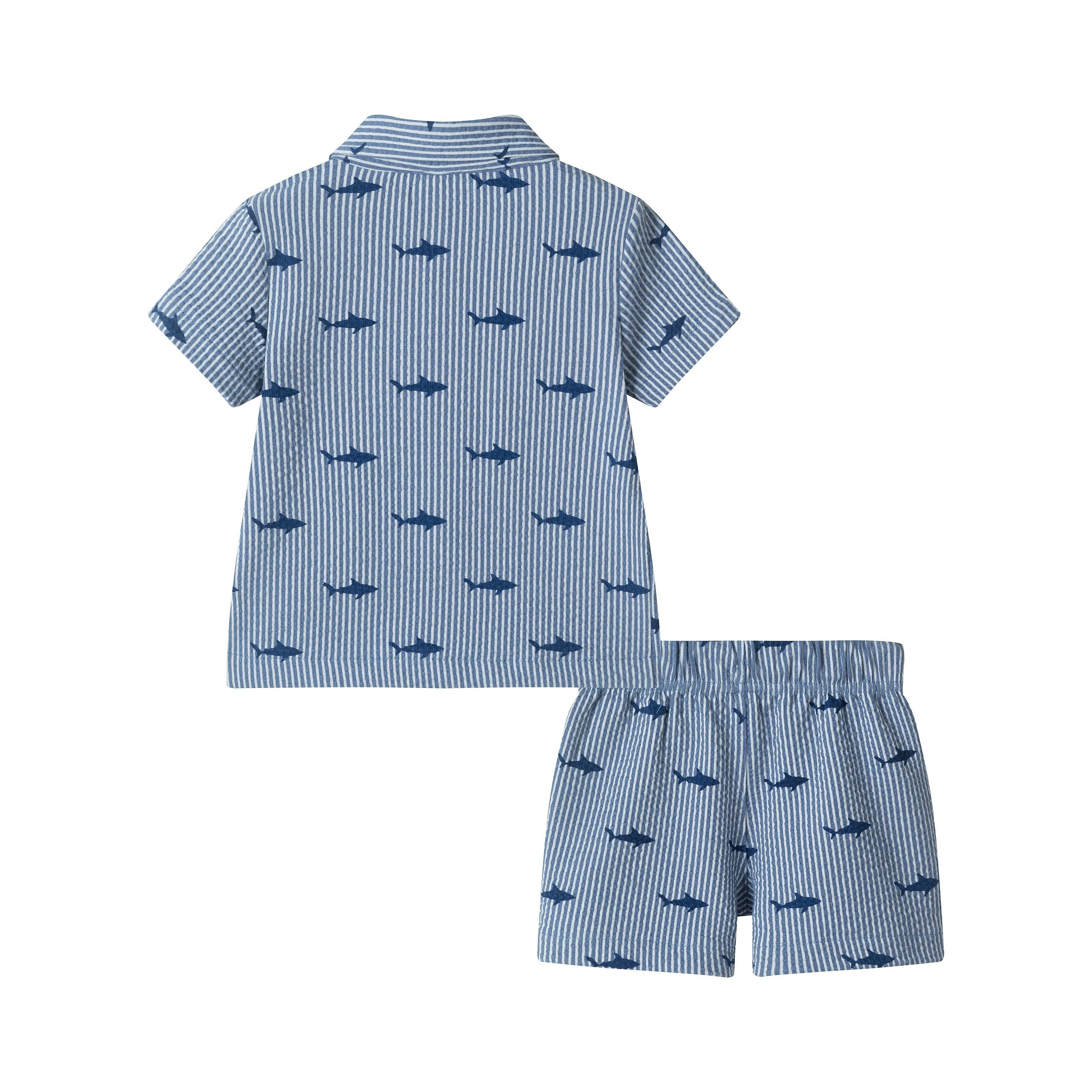 Infant Boys Short Sleeve Cabana Set | Navy Stripe Shark