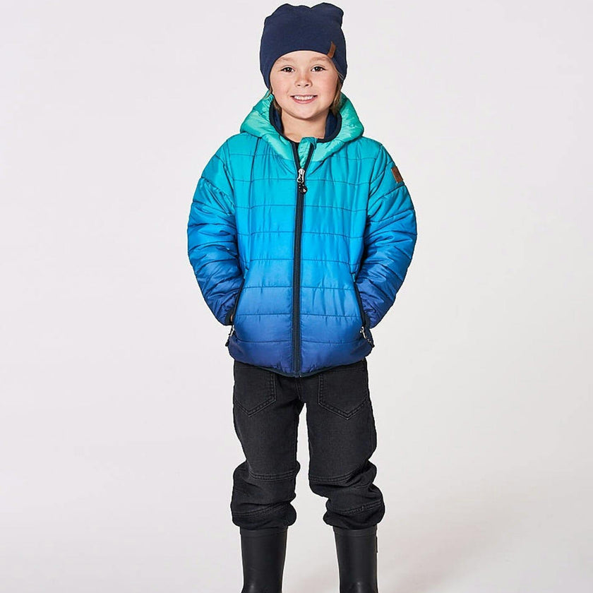 Quilted Mid-Season Jacket Green and Blue Gradient
