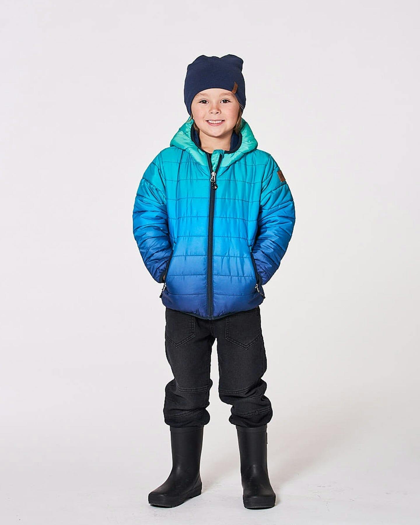 Quilted Mid-Season Jacket Green and Blue Gradient