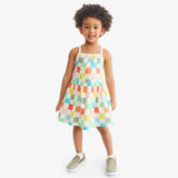 Kids boardwalk dress in rainbow checkerboard