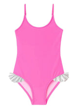 Neon Pink Swimsuit with Silver Hips Ruffles