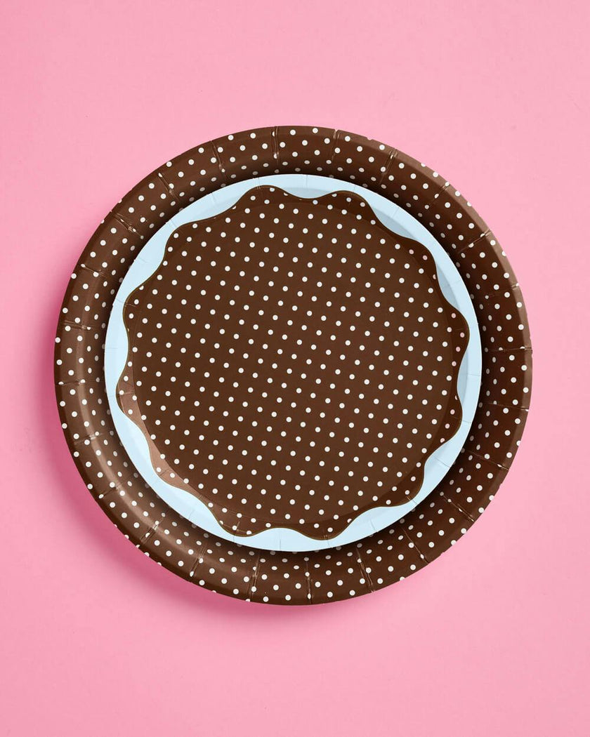 Brown + Blue Plates - 32 paper plates, 2 sizes