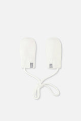 Infant Knit Mittens With String Off-White