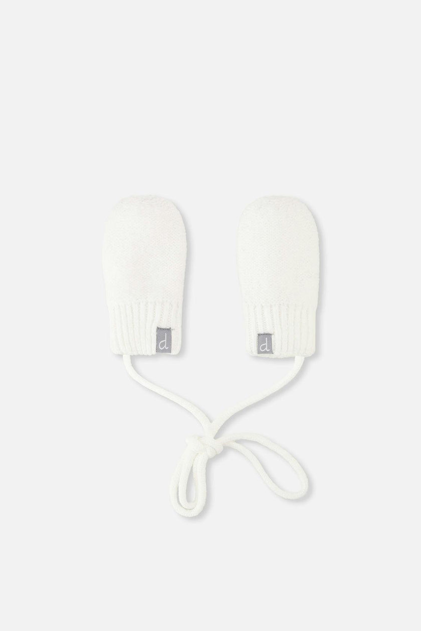 Infant Knit Mittens With String Off-White