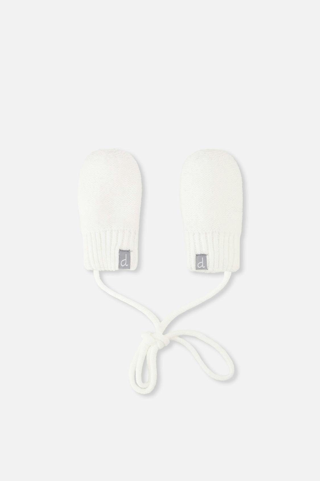 Infant Knit Mittens With String Off-White