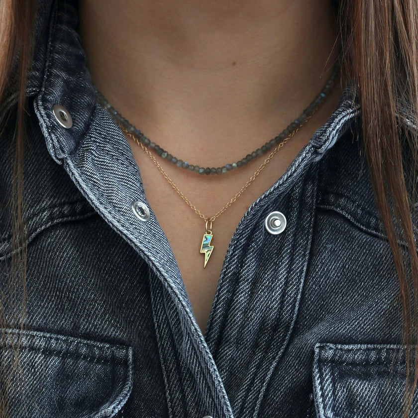 Abalone Lightning Bolt Charm Necklace