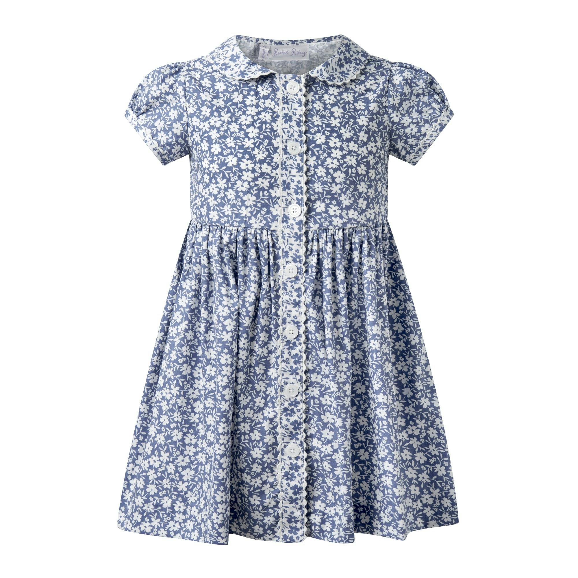 Blue Floral Button-Front Dress