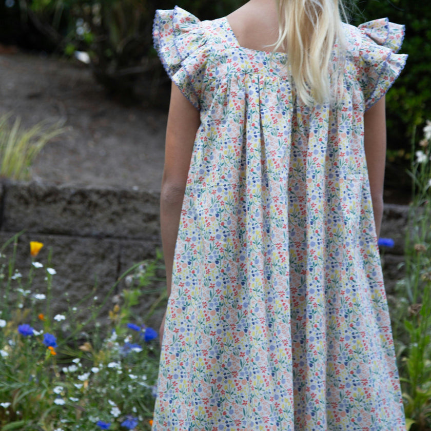Girls Everly Square Neck Dress | Yellow Petal Confetti
