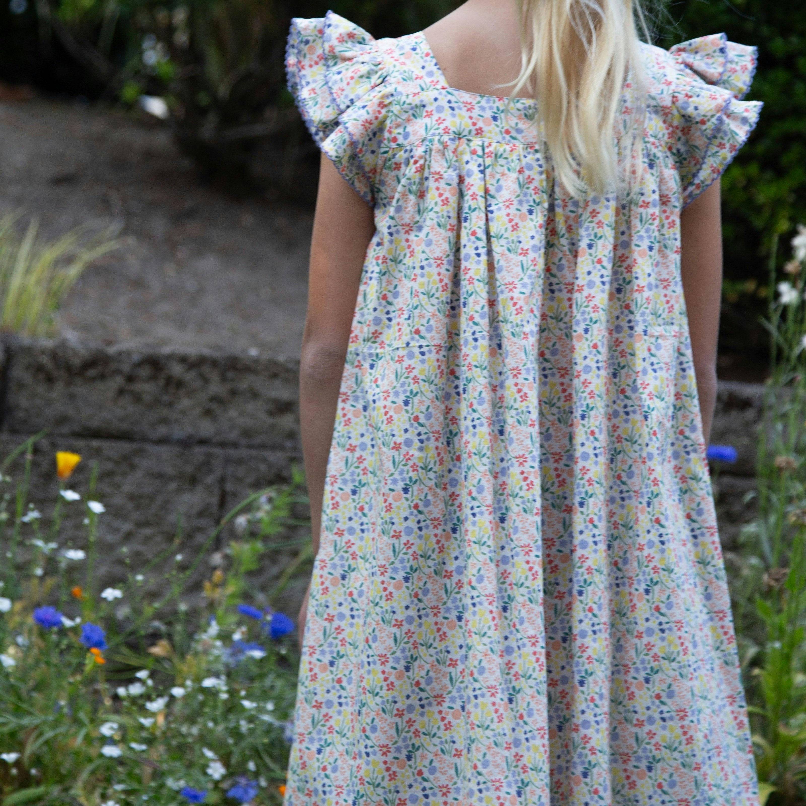Girls Everly Square Neck Dress | Yellow Petal Confetti