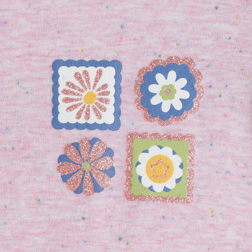 Girls Speckled Long Sleeve Tee| Pink Flowers