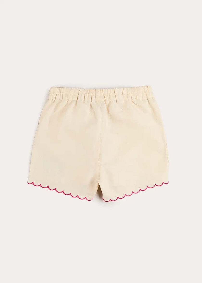 Wildflower Embroidered Scallop Edge Shorts in Cream (4-12yrs)