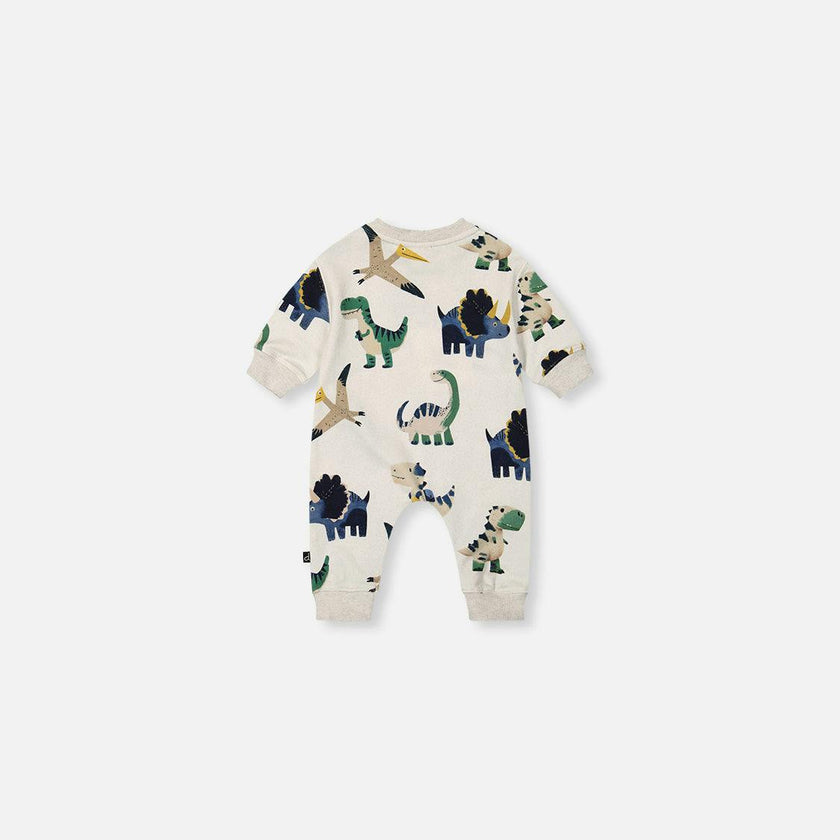 Baby Fleece Jumpsuit Beige Dinosaur Print