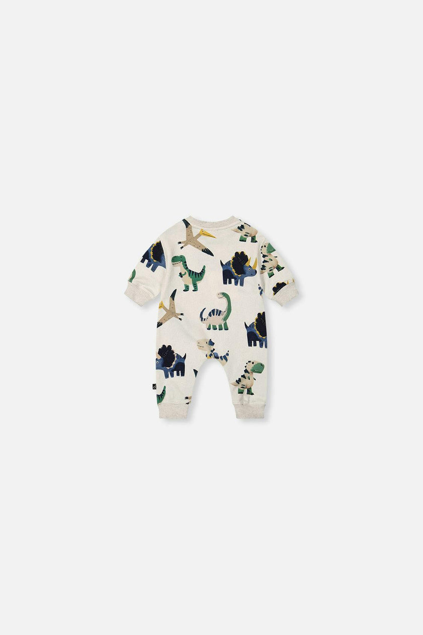 Baby Fleece Jumpsuit Beige Dinosaur Print
