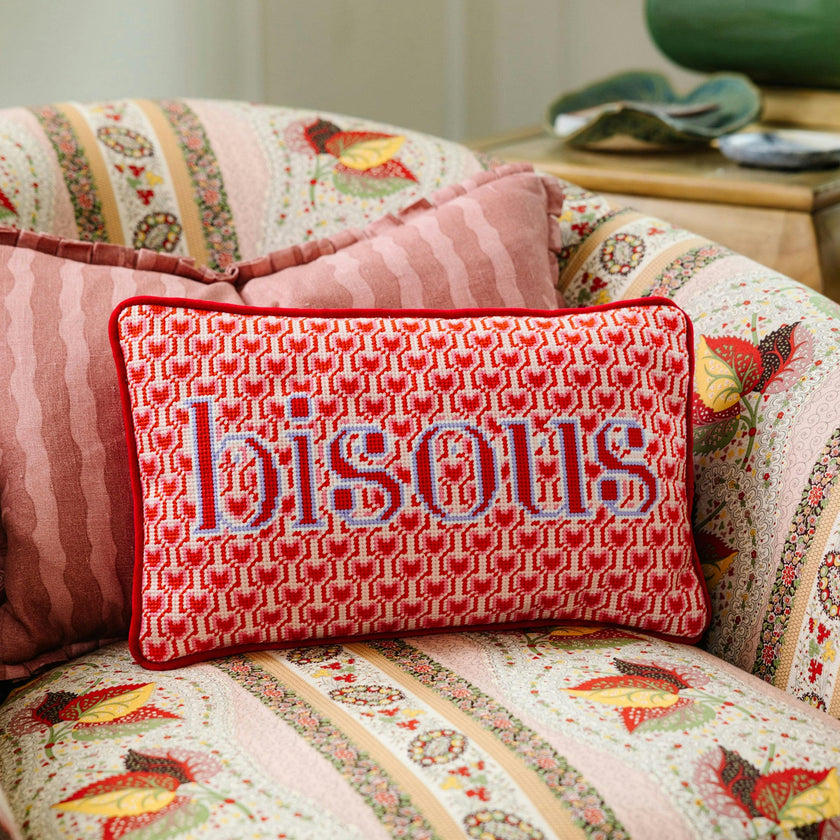 Bisous Needlepoint Pillow