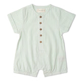 Organic Short Bubble Romper - Basil Stripes