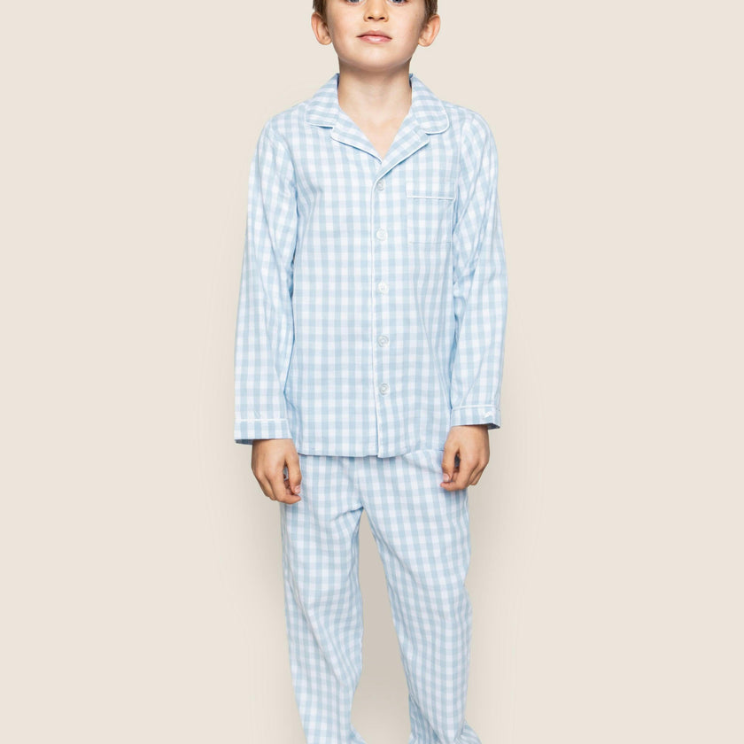 Kid's Twill Pajama Set in Light Blue Gingham