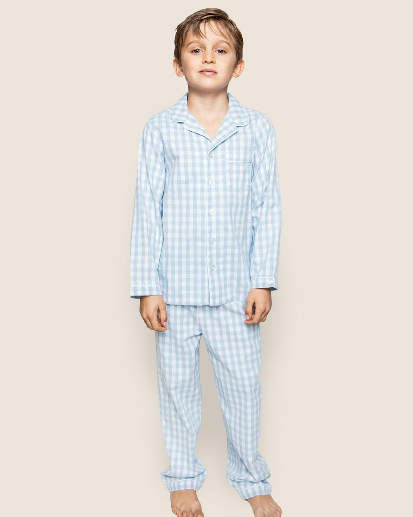 Kid's Twill Pajama Set in Light Blue Gingham