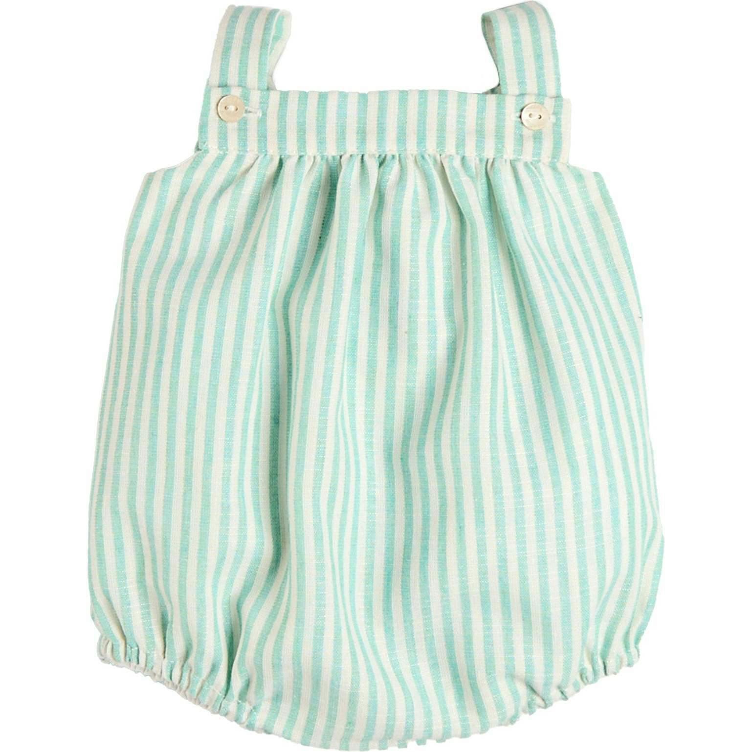 Wimbledon Stripe Button Detail Romper in Green (3mths-2yrs)