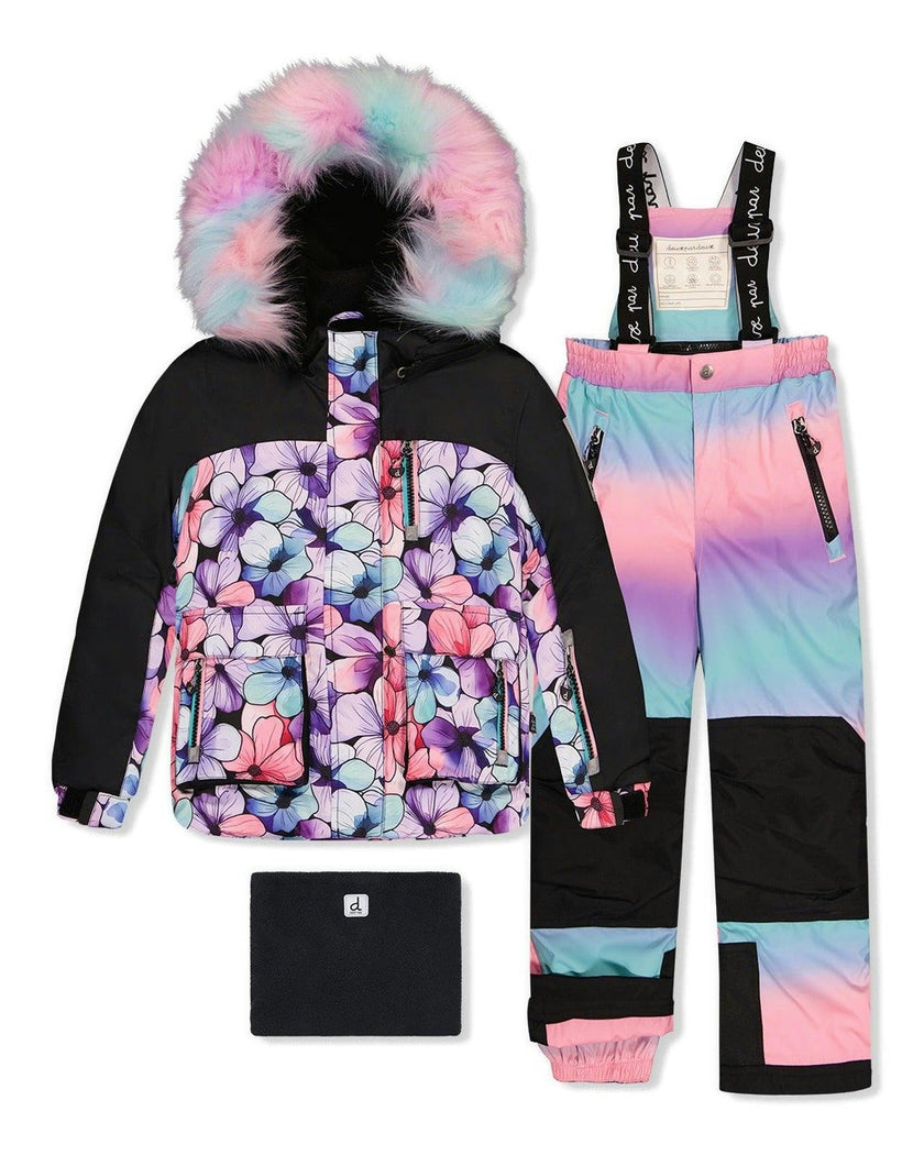 Two Piece Play Snowsuit Purple Floral Print with Gradient Pants