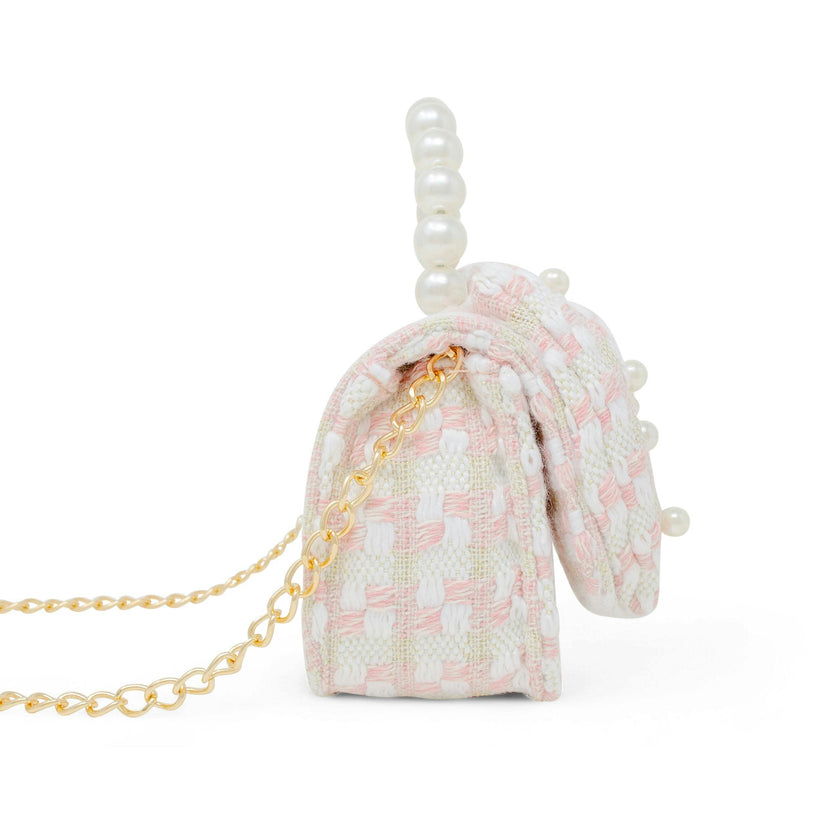 Girls Tweed Jumbo Pearl Bow Handbag