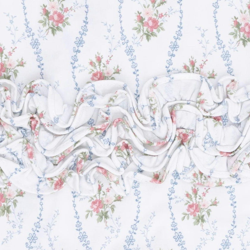 Heirloom Rose Stripe - 2 Way Ruffle Back Zipper Footie