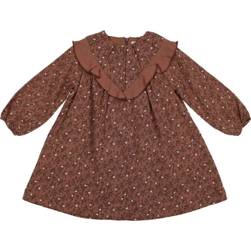 Closed Neck Floral Ruffle Dress