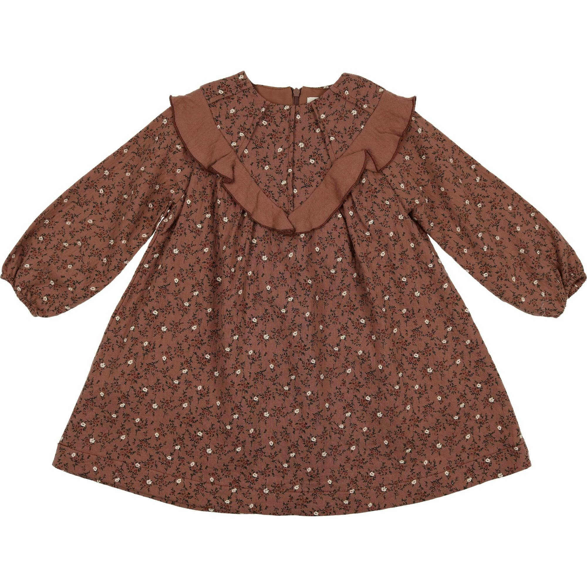 Closed Neck Floral Ruffle Dress