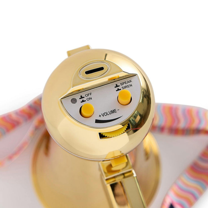 Packed Party Party Starter Gold Mini Megaphone - Shiny Gold with Pink Red Rickrack Strap, Battery Operated Party Megaphone for Bachelorettes and Birthdays