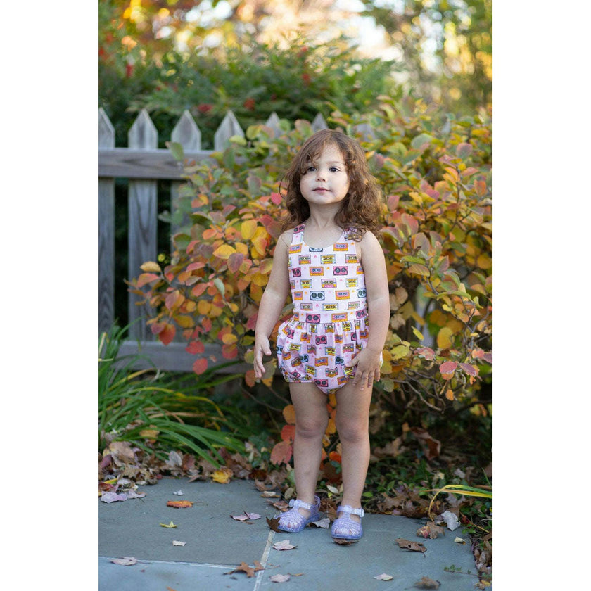 Cross Back Bubble Romper in Cassettes/Stars