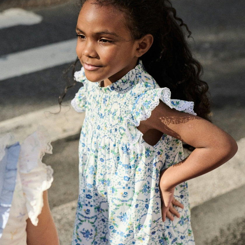 Nicky Hilton x La Coqueta Blue Bow Floral Lily-Grace Girl Empire Dress
